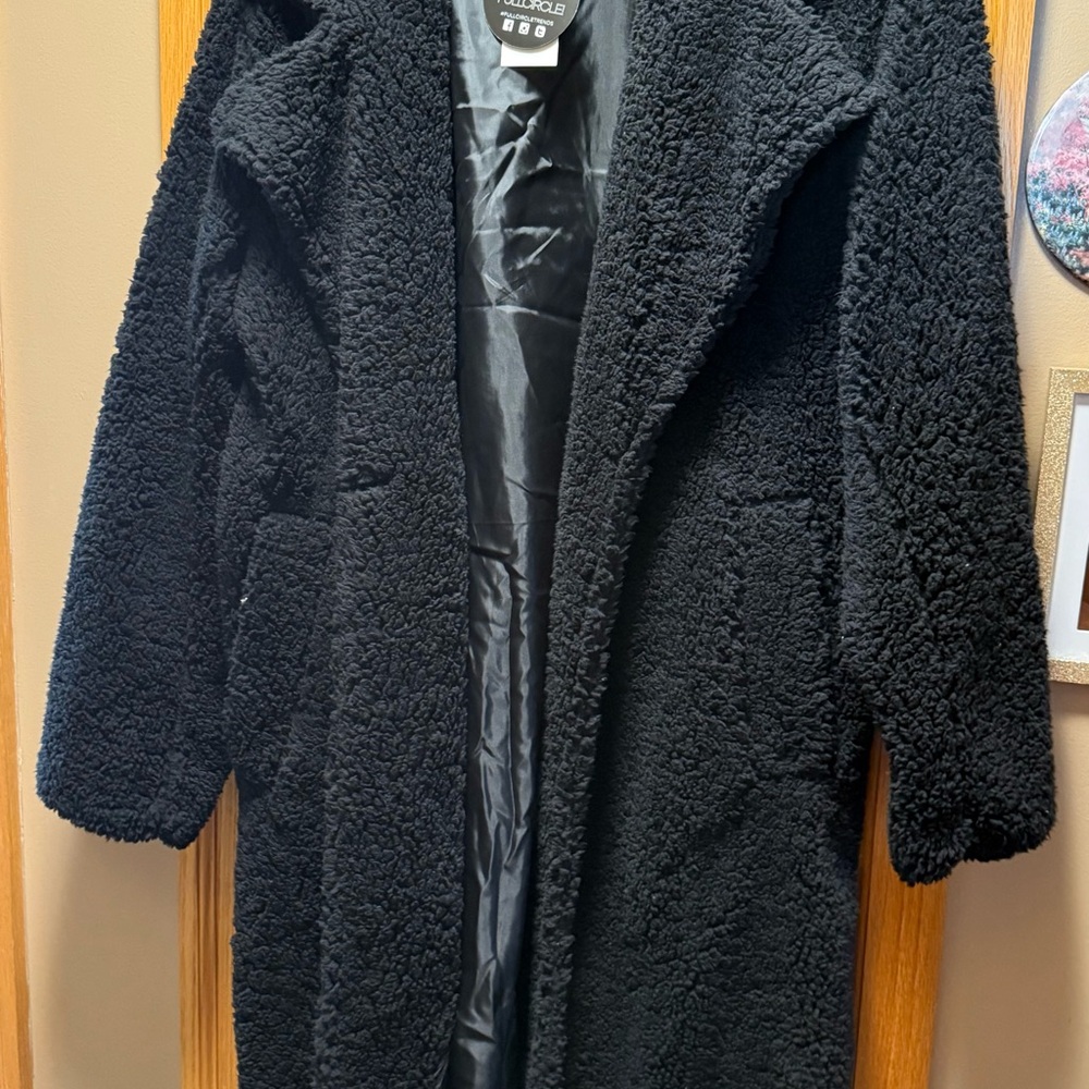 Long Black Sherpa Coat. New with Tags. Size 2X